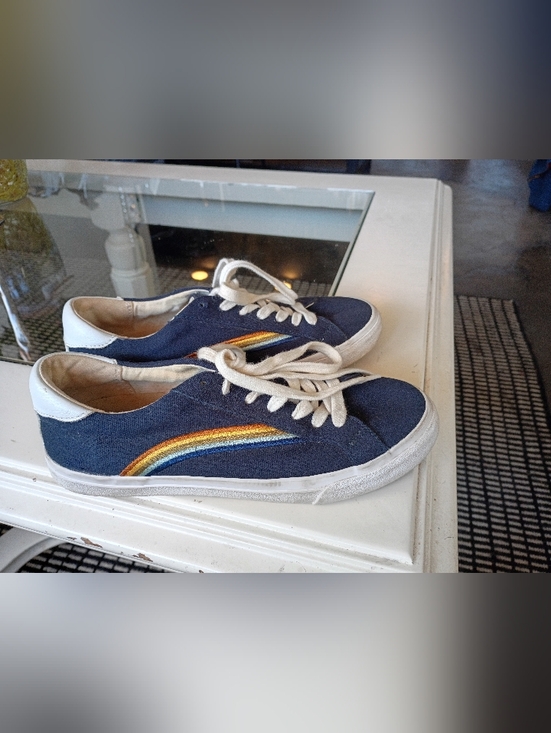 Madewell Shoes - Madewell Navy Canvas Sneakers with Rainbow Stripe Accent